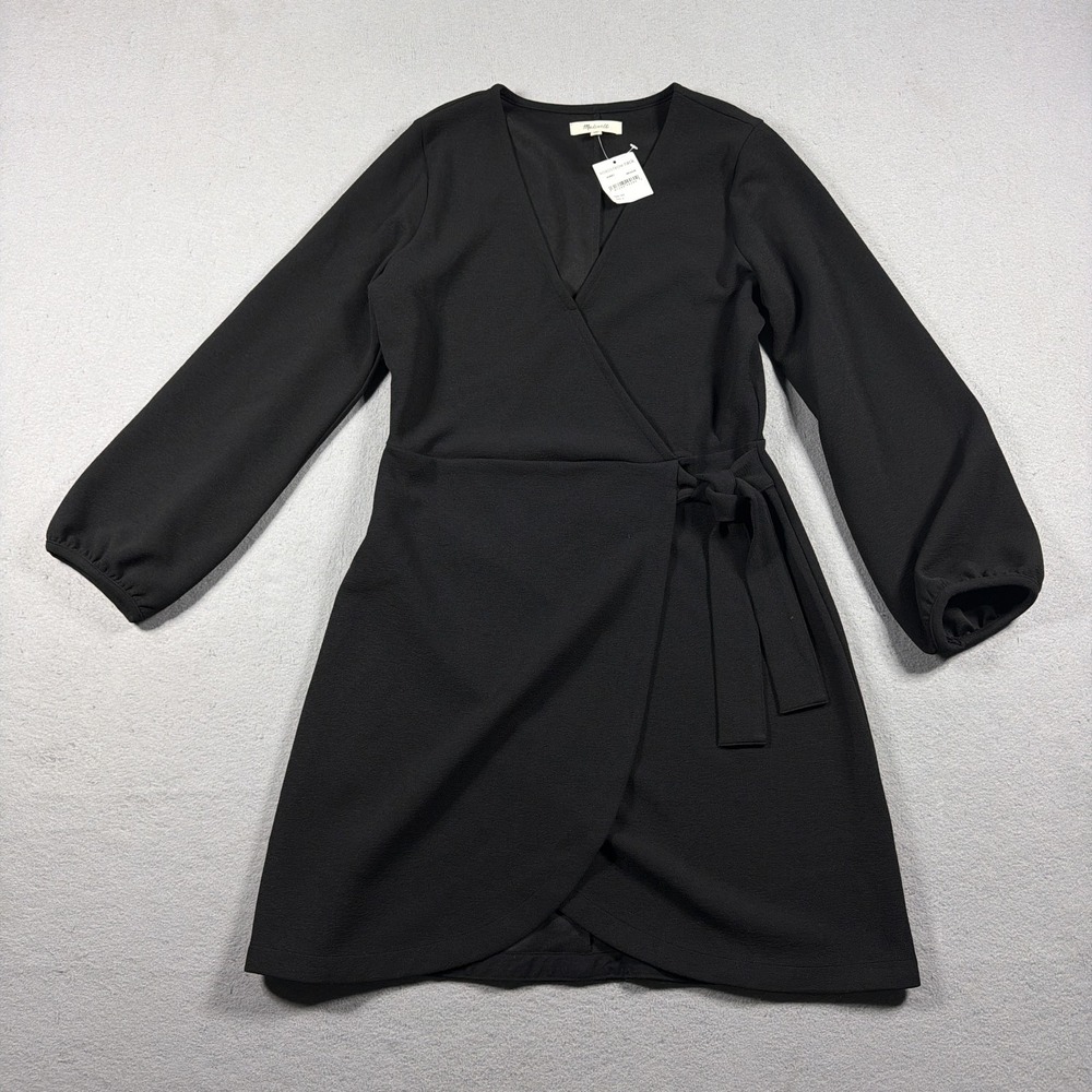 Madewell Wrap Dress Womens Small Black Long Sleeve Belted V Neck Party Cocktail